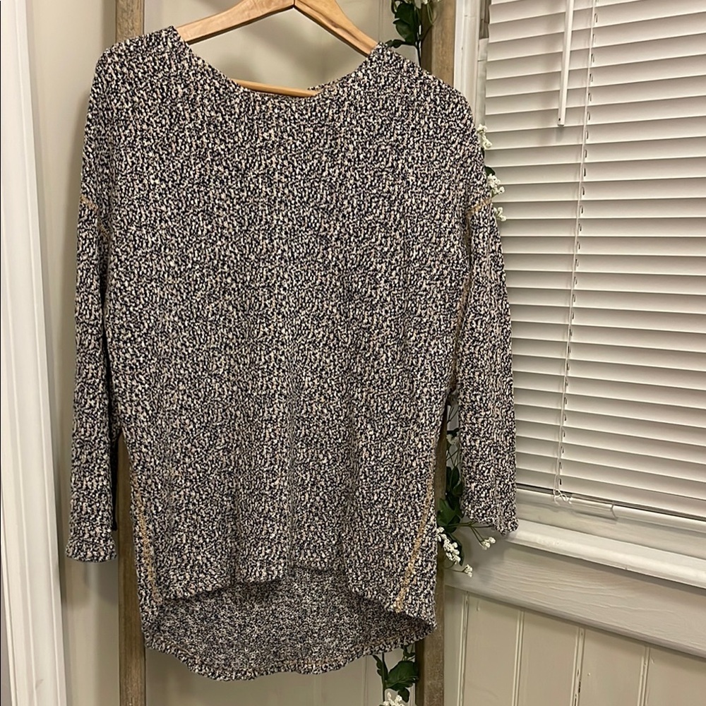 Cozy oversized Black, White & Tan Knit Top